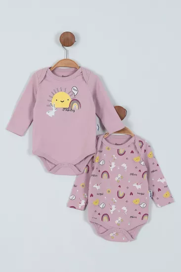 Baskılı Çıtçıtlı Kız Bebek 2’li Badi Set